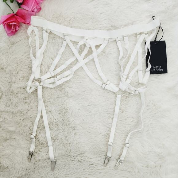 NEW Thistle and Spire Ivory White Strapped Adjustable Garter Belt Lingerie - Picture 1 of 8